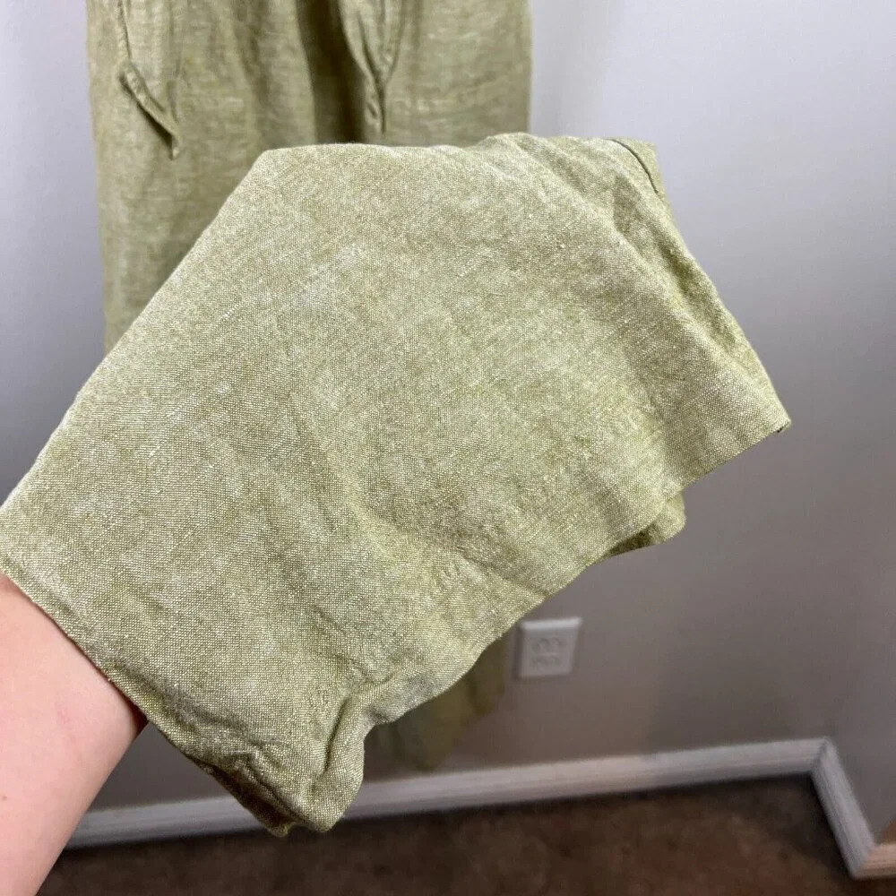 Madewell Cap Sleeve Tie Jumpsuit Size 00 Green Linen Blend Minimal Preppy Casual - Picture 8 of 12